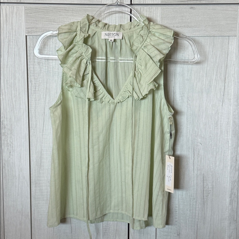 Nation LTD Pale Green Ruffle V-Neck Sleeveless Camisole
